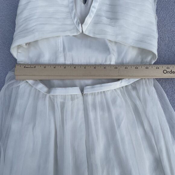 Long Evening Halter Dress Women’s Sz 2 Pure White Chiffon Satin Prom Wedding - Picture 8 of 16